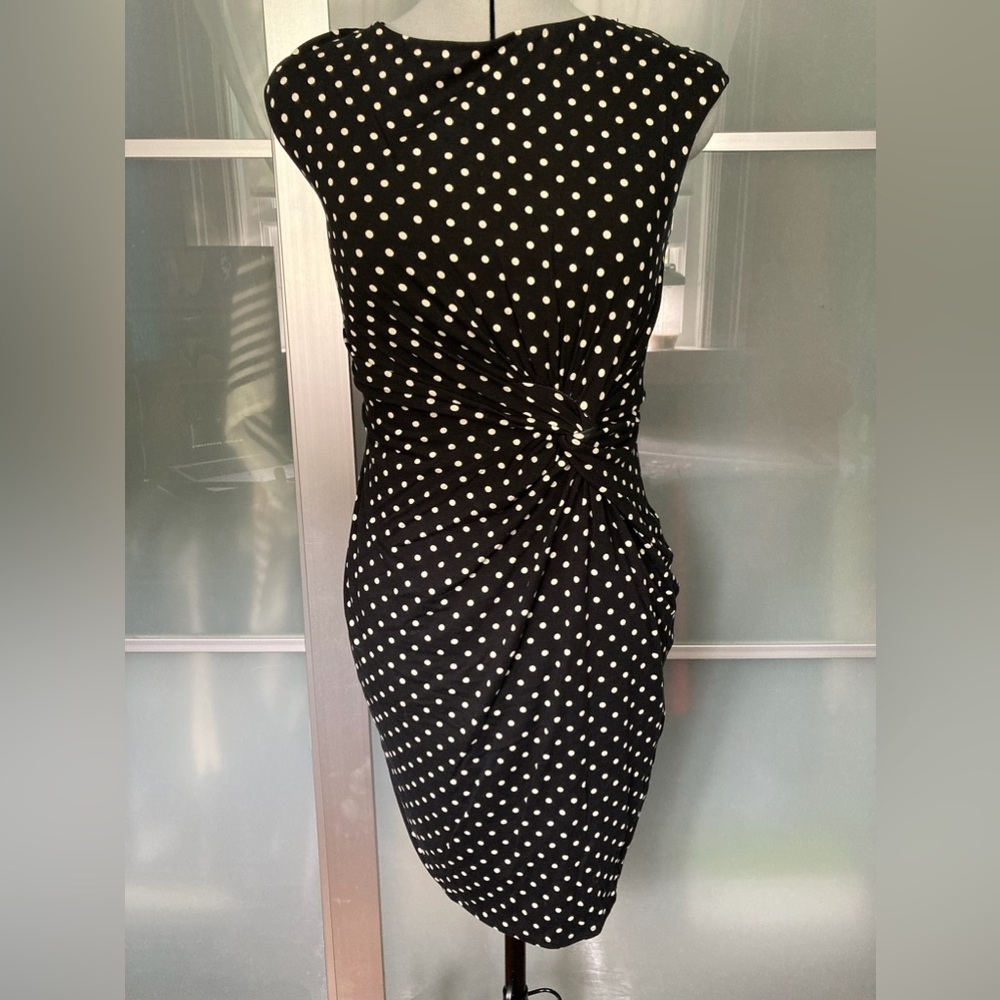 Merona Women’s Ruched Cap-sleeved Polka-dot Dress, Black & White, Small